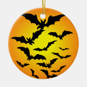 Ornement Rond En Céramique Les chauve-souris d'Halloween -