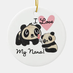 Ornement Rond En Céramique Les pandas I aiment ma Nana