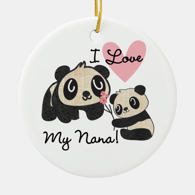 Ornement Rond En Céramique Les pandas I aiment ma Nana (Devant)