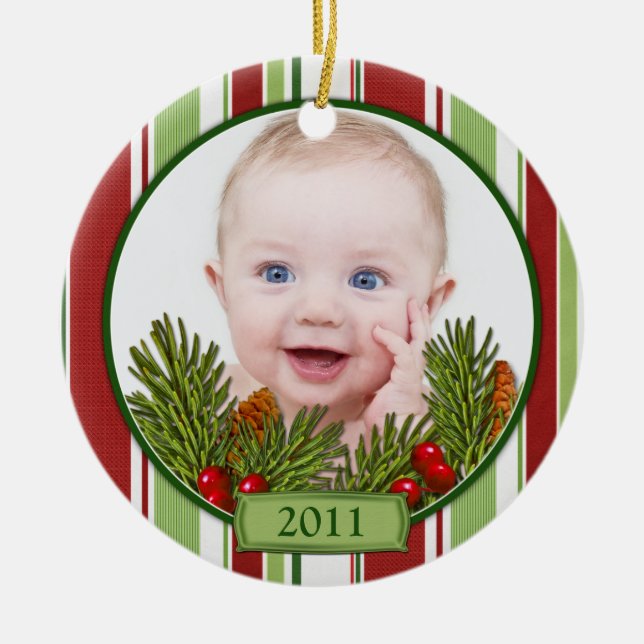 Ornement Rond En Céramique Les premières bonbons de Noël pour bébé (Devant)