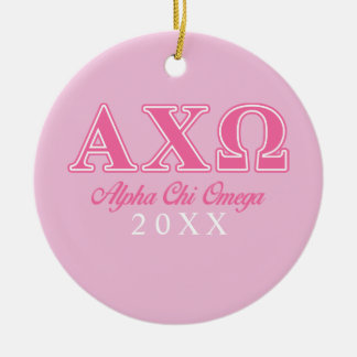 Ornement Rond En Céramique Lettres roses d'Omega de Chi d'Alphi
