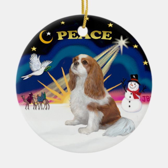 Ornement Rond En Céramique Lever de soleil de Noël - Blenheim Cavalier (Devant)