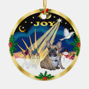 Ornement Rond En Céramique Lever de soleil de Noël - chiot Bouledogue Françai