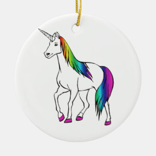 ORNEMENT ROND EN CÉRAMIQUE LICORNE D'ARC-EN-CIEL