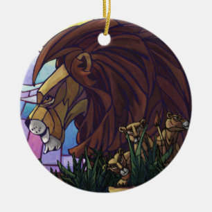 Ornement Rond En Céramique Lion et petits