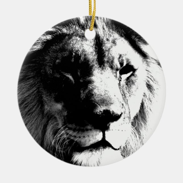 Ornement Rond En Céramique Lion noir et blanc (Devant)
