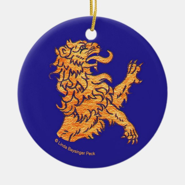 Ornement Rond En Céramique Lion sur le bleu (Devant)