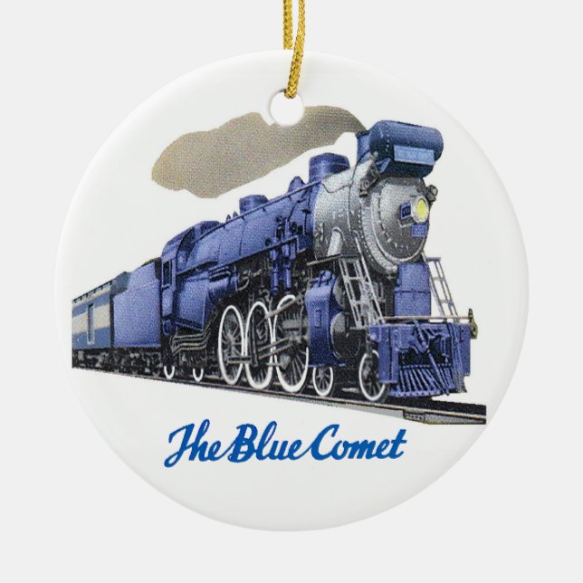 Ornement Rond En Céramique Locomotive à vapeur bleue de comète (Devant)