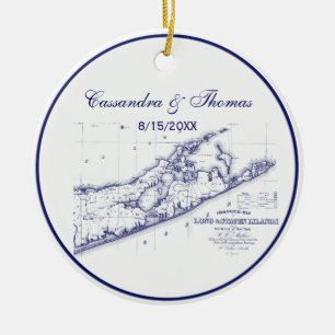 Ornement Rond En Céramique Long Island The Hamptons Map VC