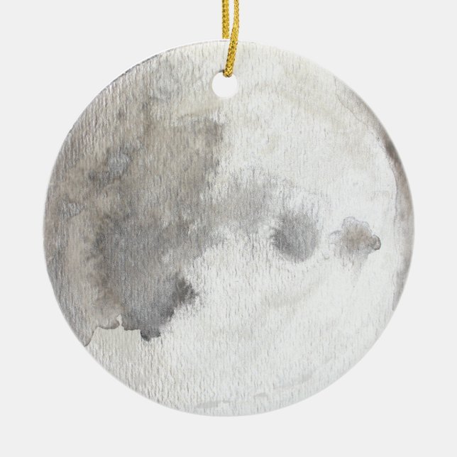 Ornement Rond En Céramique L'ornement d'aquarelle de planète de lune (Devant)