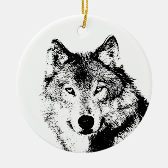 Ornement Rond En Céramique Loup noir et blanc (Devant)