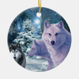 Ornement Rond En Céramique Loups sauvages majestueux dans la forêt