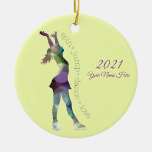 Ornement Rond En Céramique Love Figure Skating Ornament