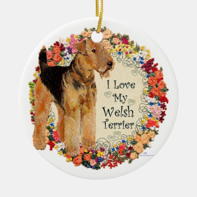 Ornement Rond En Céramique Love My Welsh Terrier (Devant)