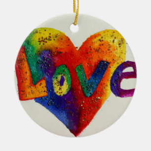 Ornement Rond En Céramique Love Rainbow Heart Parties scintillant Ornament Ar