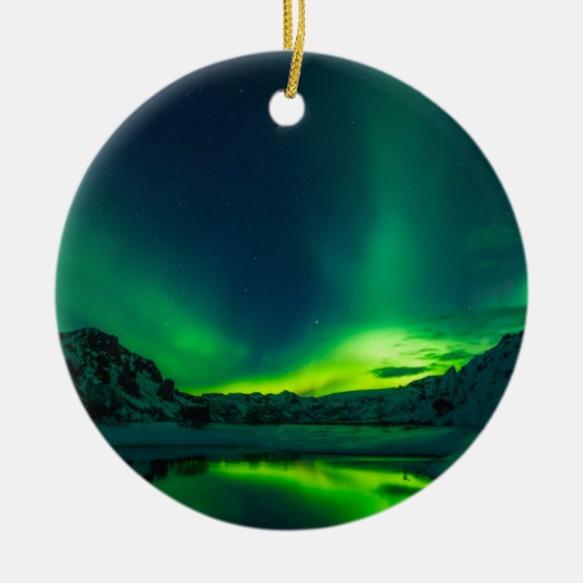 Ornement Rond En Céramique Lumière verte du nord de l'Islande (Devant)