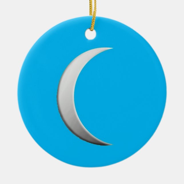 Ornement Rond En Céramique Lune croissant d'argent - arrière - plan turquoise (Devant)