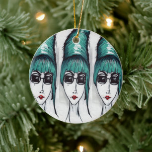 Ornement Rond En Céramique Lunettes de soleil teal en ruché Mother Monster Po