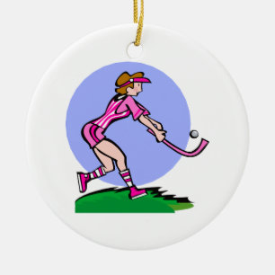 Ornement Rond En Céramique Madame rose d'hockey de champ