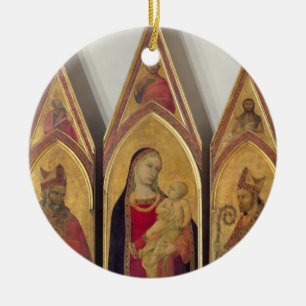 Ornement Rond En Céramique Madonna et enfant avec des solides solubles.