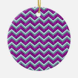 Ornement Rond En Céramique Magenta Foil et Turquoise ZigZag Motif
