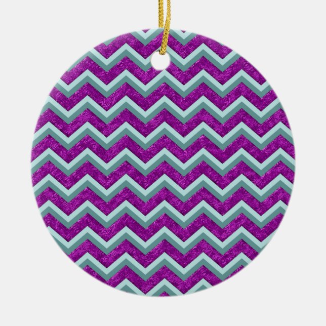 Ornement Rond En Céramique Magenta Foil et Turquoise ZigZag Motif (Devant)