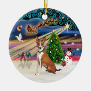 Ornement Rond En Céramique Magie de Noël - Basenji
