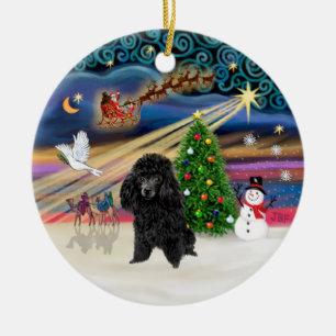 Ornement Rond En Céramique Magie de Noël - Caniche (jouet noir)