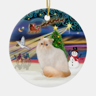 Ornement Rond En Céramique Magie de Noël - Chat Himalayen (Point Flamme)