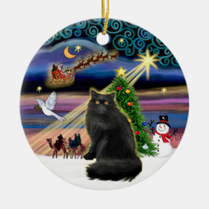 Ornement Rond En Céramique Magie de Noël - chat perse noir