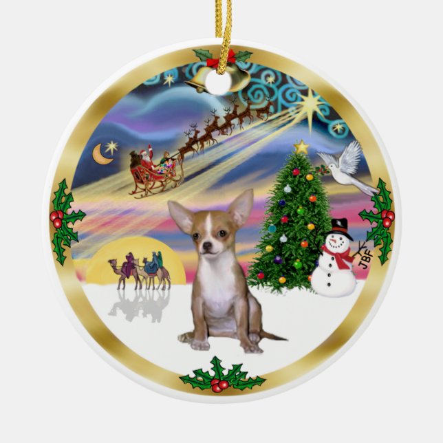 Ornement Rond En Céramique Magie de Noël - Chihuahua1 (Devant)