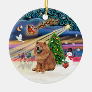 Ornement Rond En Céramique Magie de Noël - Chow Chow (rouge)