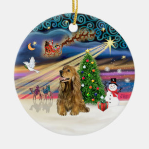 Ornement Rond En Céramique Magie de Noël - Cocker Spaniel Brun Châtain