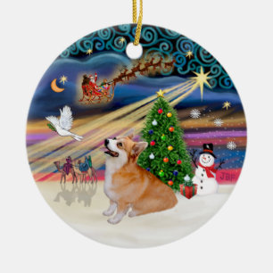 Ornement Rond En Céramique Magie de Noël - Corgi gallois (Pembroke 7b)