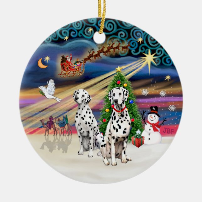 Ornement Rond En Céramique Magie de Noël - Dalmatiens (deux) (Devant)