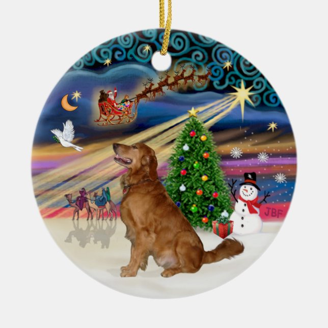 Ornement Rond En Céramique Magie de Noël - Golden Retriever (B-Prof) (Devant)