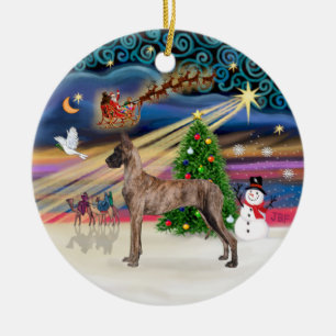 Ornement Rond En Céramique Magie de Noël - Grand Danois (socle à broches)