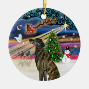 Ornement Rond En Céramique Magie de Noël - Greyhound bringé