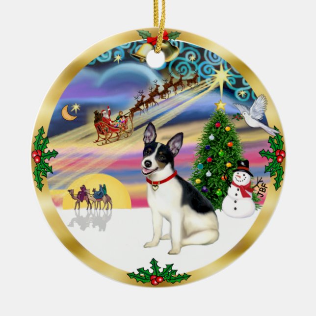 Ornement Rond En Céramique Magie de Noël - Rat Terrier (Devant)