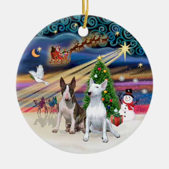 Ornement Rond En Céramique Magie de Noël - Taureaux (deux) (Devant)