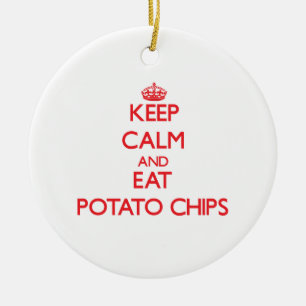 Ornement Rond En Céramique Maintenez calme et mangez les pommes chips
