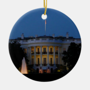 Ornement Rond En Céramique Maison Blanche de Noël à la nuit à Washington DC