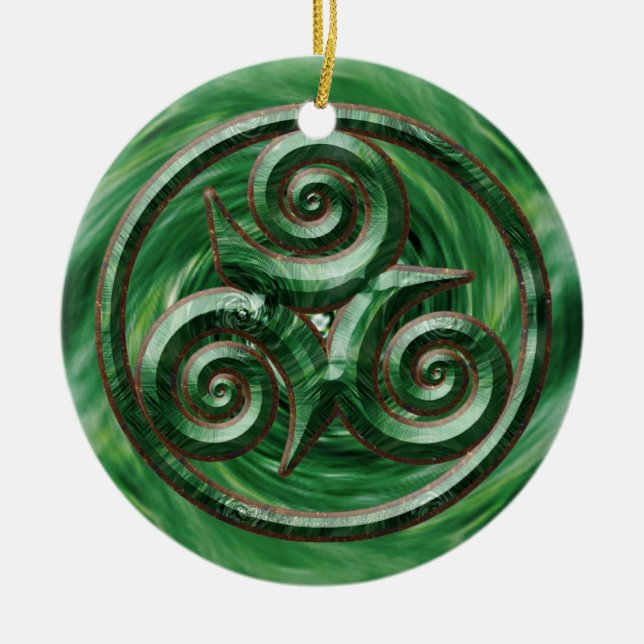 Ornement Rond En Céramique Malachite Triskel (Devant)