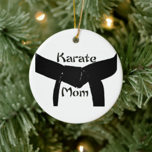 Ornement Rond En Céramique Maman de karaté de ceinture noire d'arts martiaux