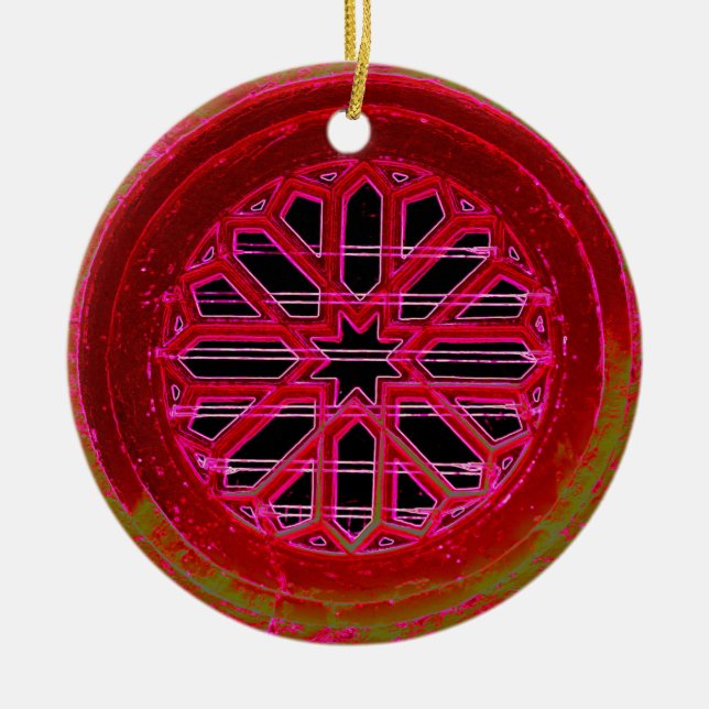 Ornement Rond En Céramique mandala géométrique rouge (Devant)