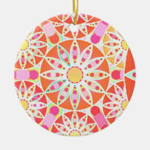 Ornement Rond En Céramique Mandala motif, corail rouge, rose, or
