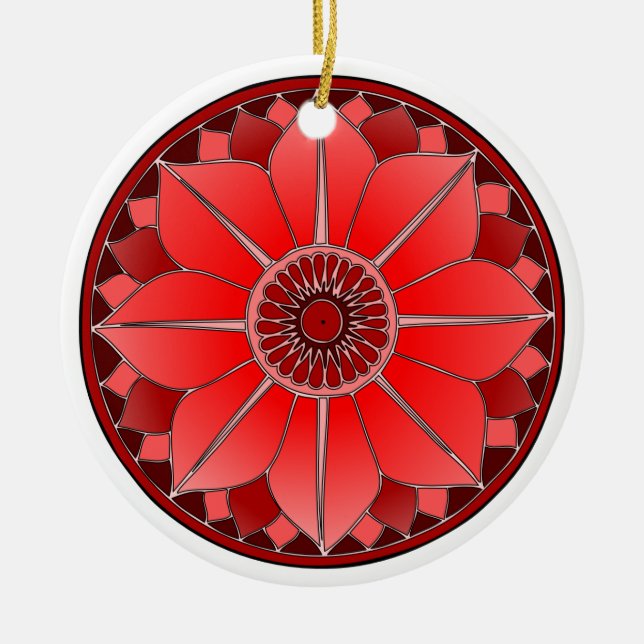 Ornement Rond En Céramique Mandala Rouge Élégant (Devant)