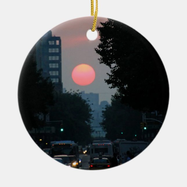 Ornement Rond En Céramique Manhattanhenge : établissement du soleil orange (Devant)