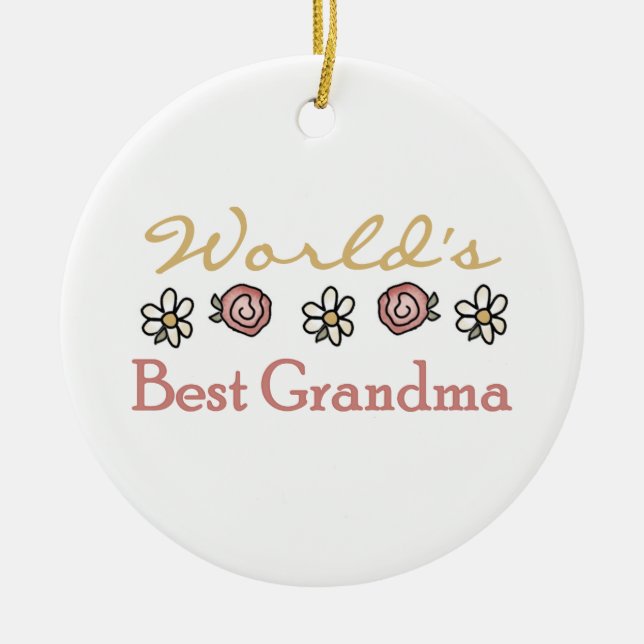 Ornement Rond En Céramique Marguerites et cadeaux de la grand-maman du monde (Devant)