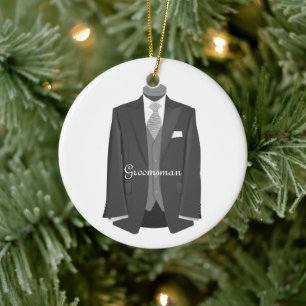 Ornement Rond En Céramique Mariage Tuxedo Groomsman Orament
